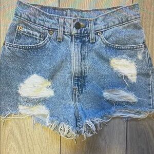Distressed Denim Athletic Shorts